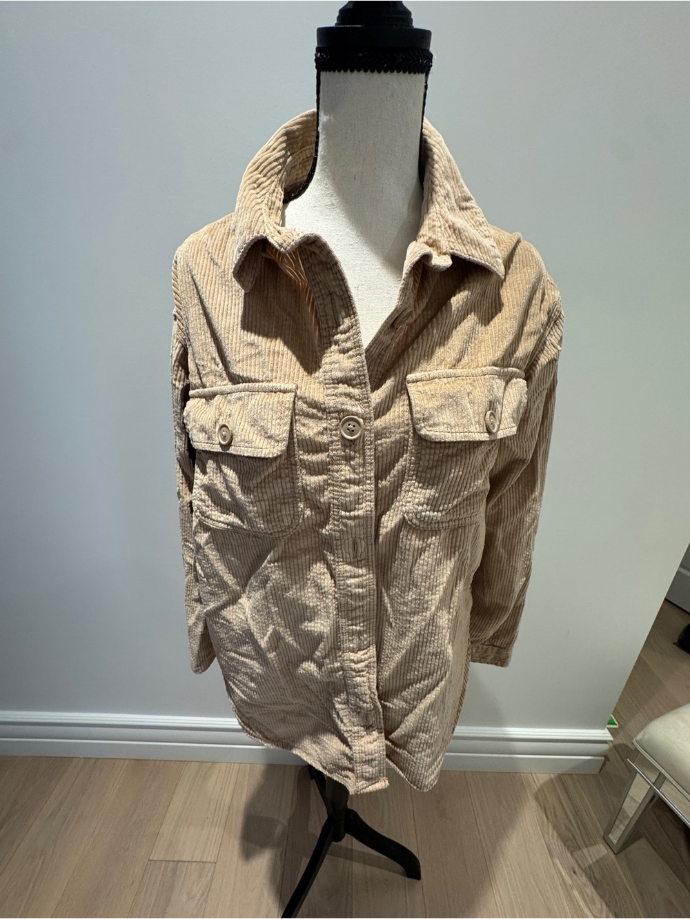 American Eagle Outfitters Beige Corduroy Button-Up Shacket